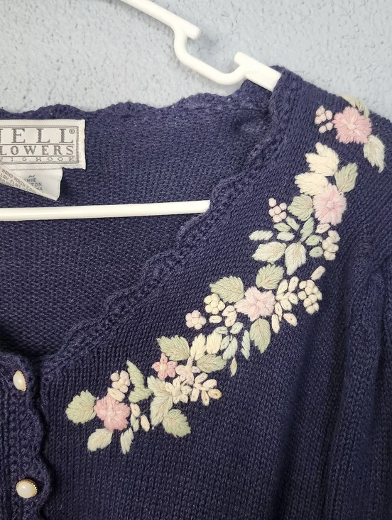 Nell Flowers Navy Floral Embroidered Button-Front Sweater - Picture 3 of 6